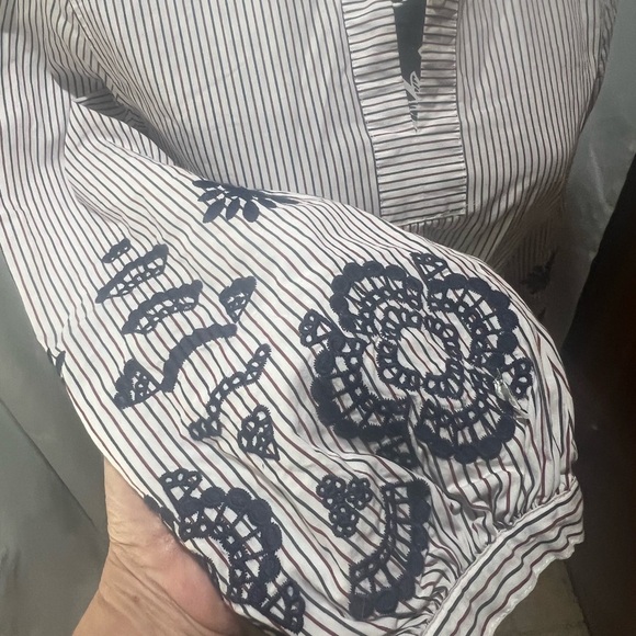 J. Crew Gray Tie Front Embellished Blouse with Mandarin Collar - Picture 5 of 8